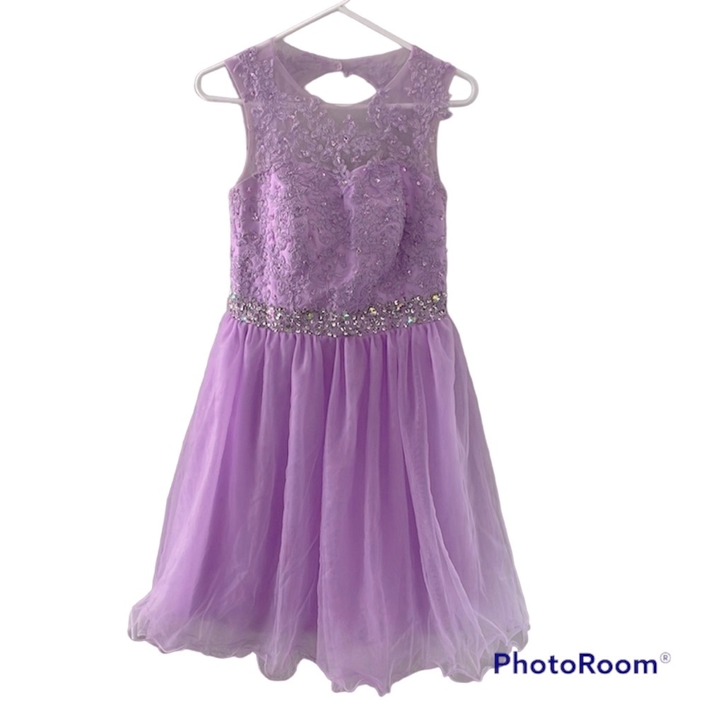 Unbranded Purple Tulle A-line Dress w/ rhinestone belted detail Size 6/8 - Picture 2 of 6